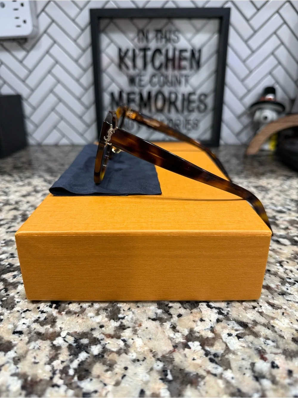 Saint Laurent Tortoiseshell Frame Sunglasses with Dark Green Lenses